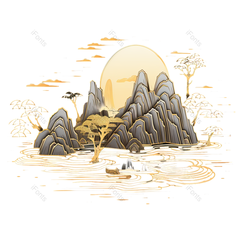 插画图片,传统文化元素,风景PNG,免抠素材